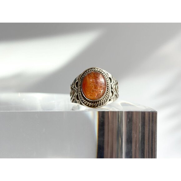 Carnelian Accented Southwest 925 Sterling Silver Vintage Ring - sz 7 - Picture 2 of 14